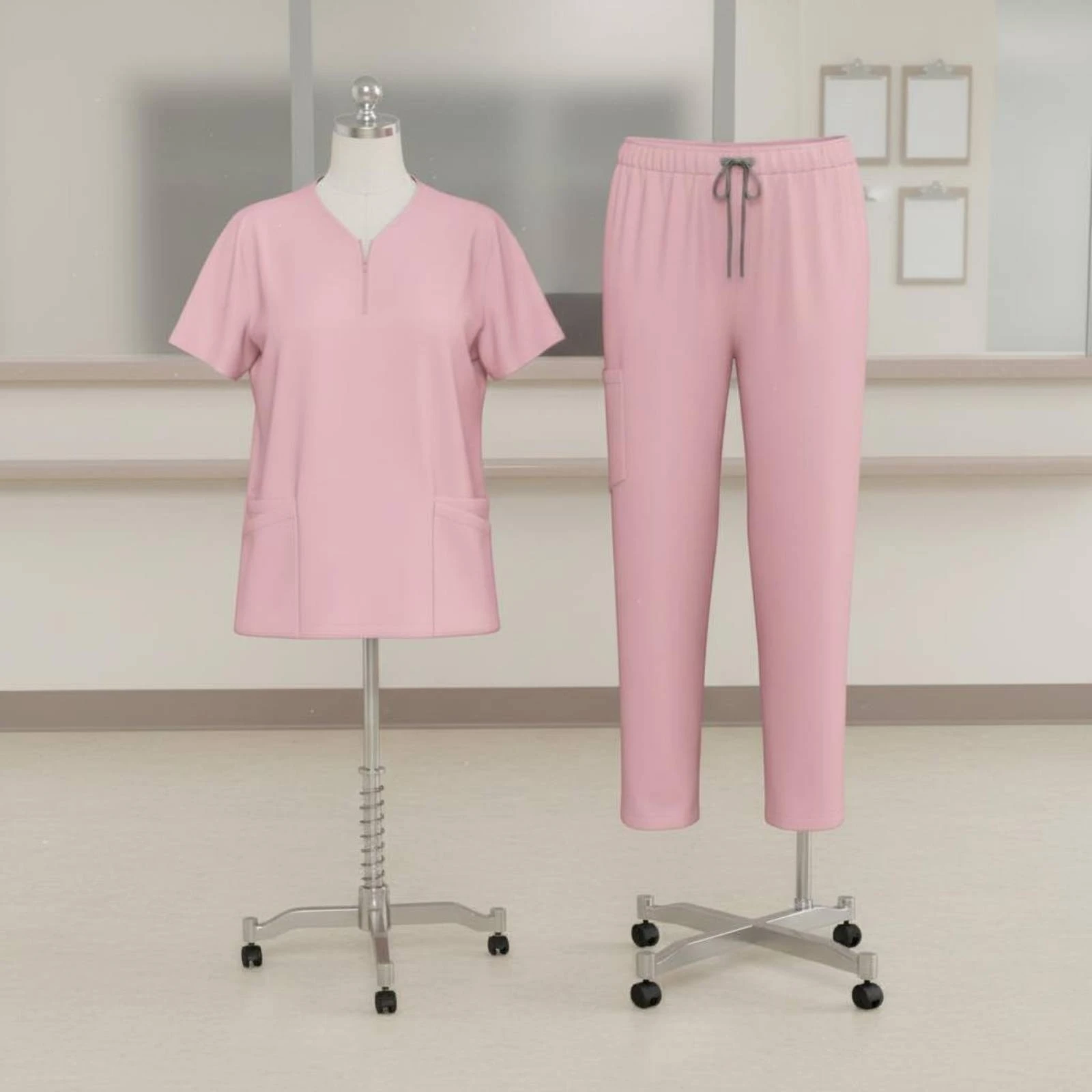 Scrub Set Multiple Pockets Nursing Workwear Set V-Shaped Neckline Scrub Top and Pants Stretch Material Work Apparel