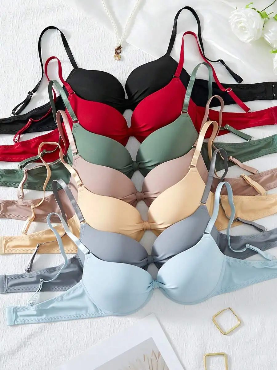 

7-Pack Women's Solid Color Soft Cup Bra Set, Adjustable Straps, Comfort Fit