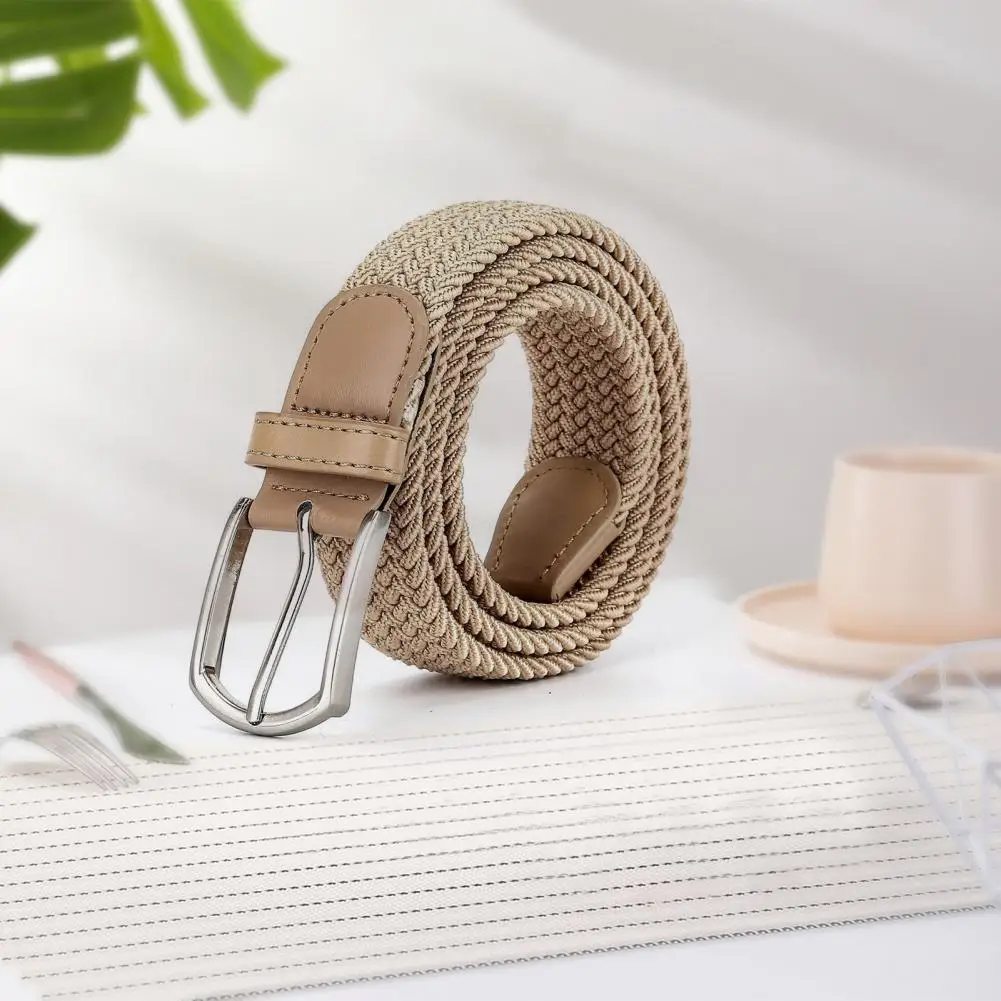 

Braided Belt Wide Band Metal Pin Buckle Men's Belt Anti-break Solid Color Firm Stitching for Pants Jeans Elastic Fabric Belt