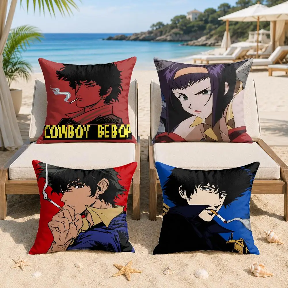 C-Cowboy Bebop Anime Cushion Cover Silky Short Plush Invisible Zipper Dustproof Sofa Pillow Case For Home Decor