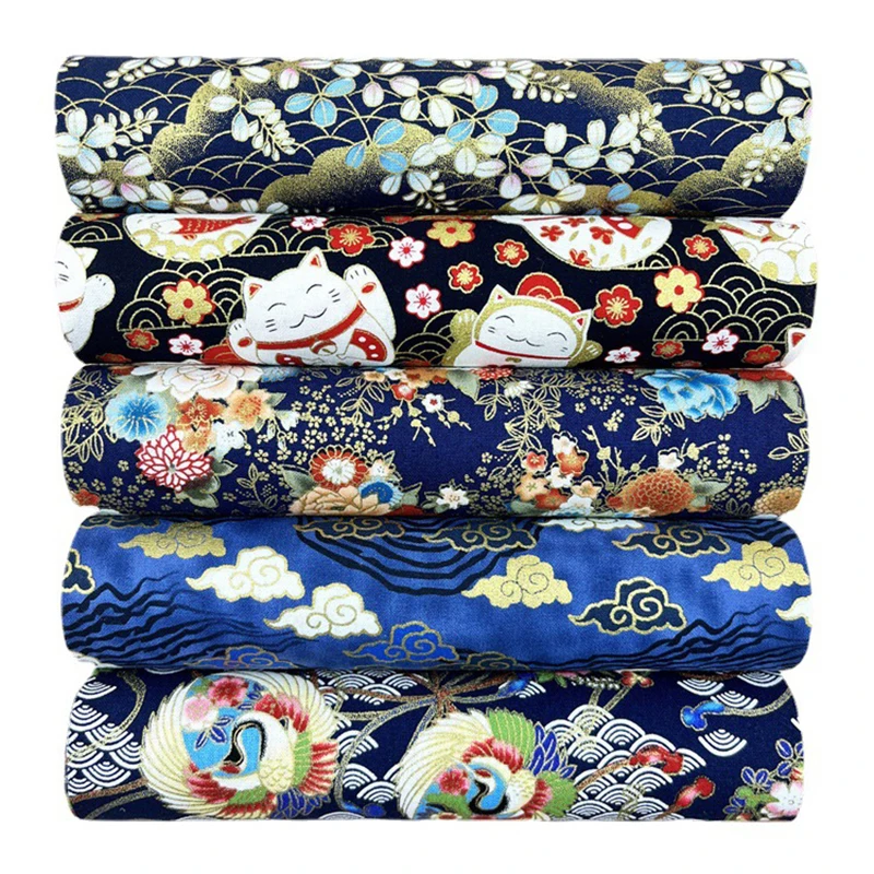 5 pezzi Kimono in stile giapponese 100% tessuto di cotone doratura stampa panno Cheongsam per abito Patchwork materiale tessile per la casa 20*25cm