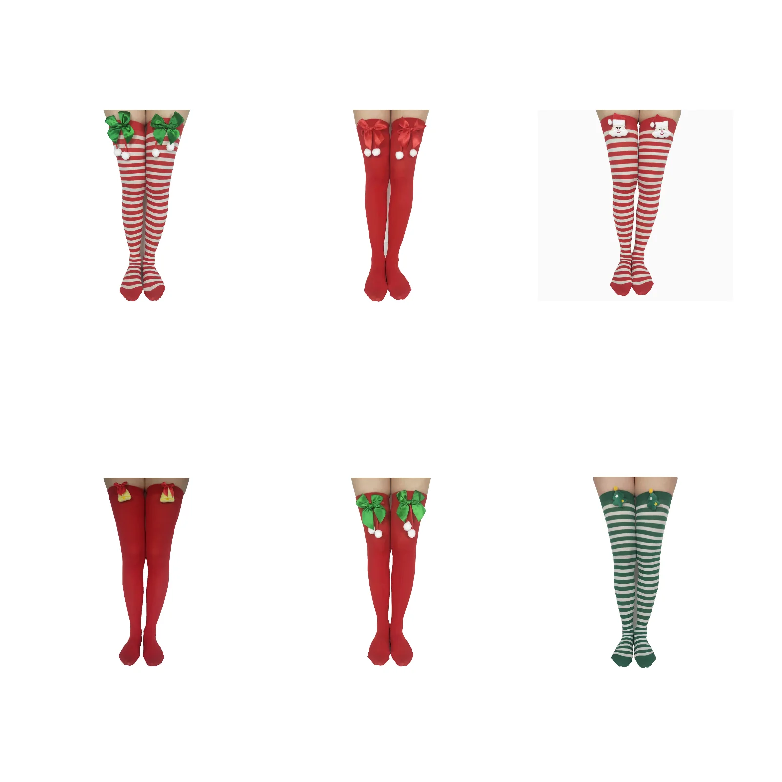 

Women Christmas Striped Thigh High Stockings with Santa Over Knee Sock