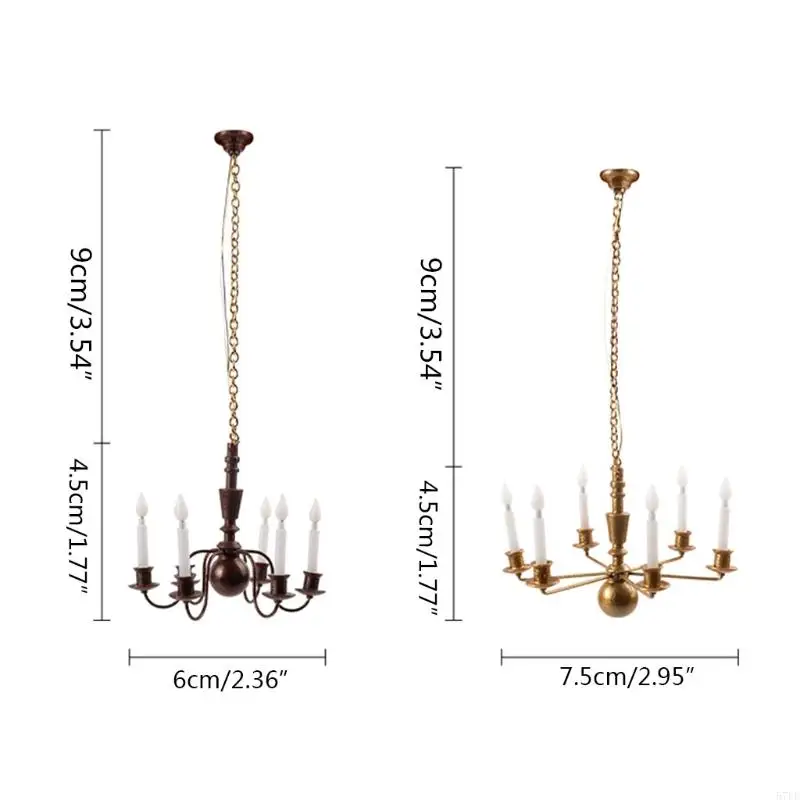 57ee Dollhouse Decoration แกล้งเล่นอุปกรณ์เสริมขนาดเล็กโคมไฟเพดานวินเทจ