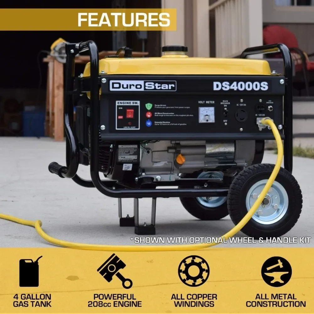 Portable Generator Plenty of Power Powerful Engine Complies with Emissions Standards With 4,000 peak watts 3,300 running watts