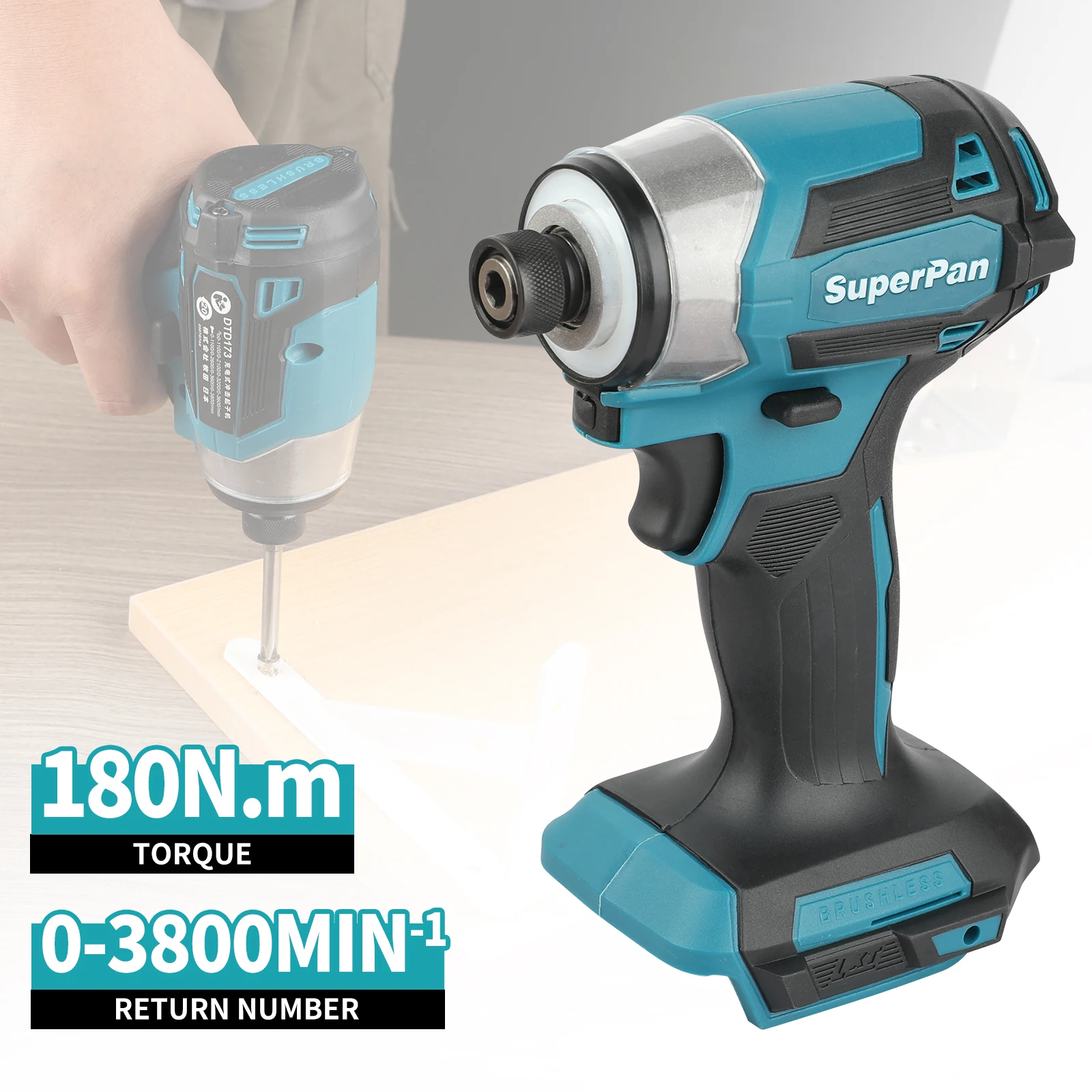

High-Efficiency SuperPan SP173 Cordless Impact Wrench - 180Nm 3600rpm Brushless T-Mode Wood/Bolt Fastening Tool