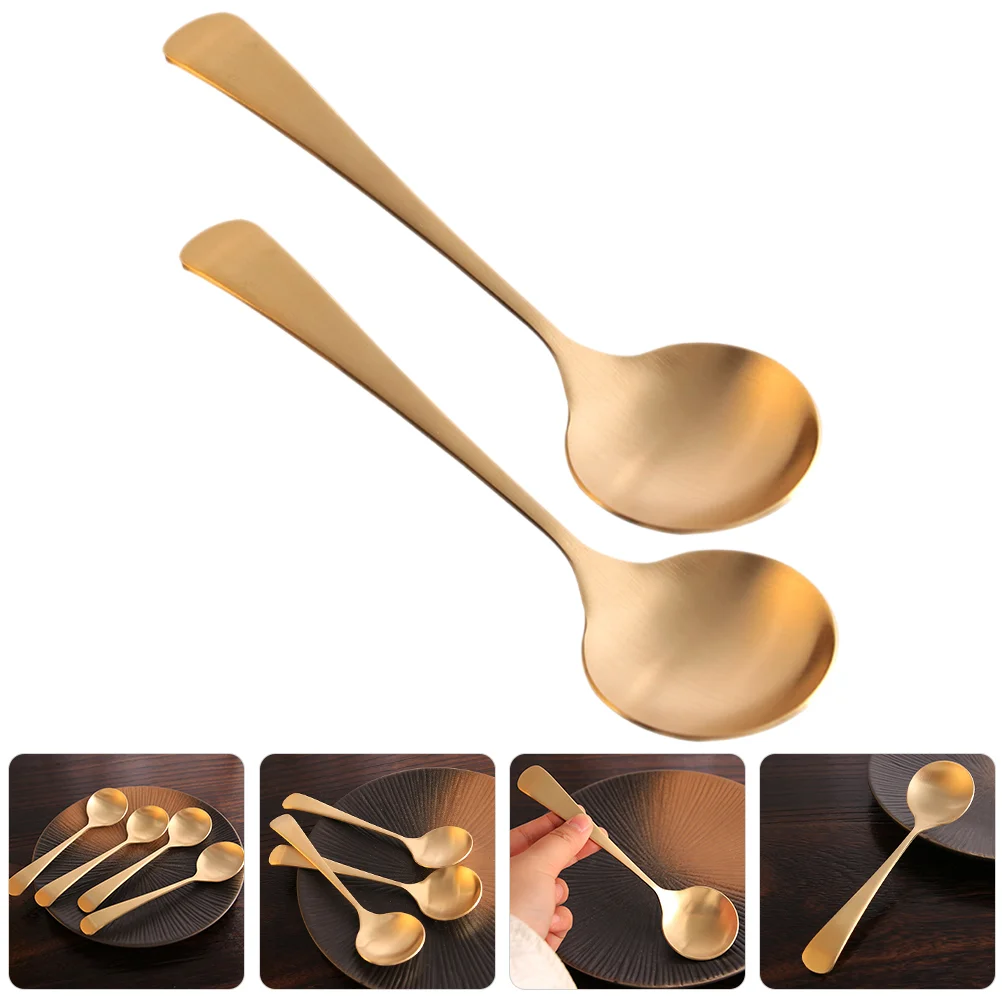 2 Pcs Handmade Pure Copper Spoon Heat-resistant Serving Spoons Large Household Bend-resistant Dessert Home Tableware Practical