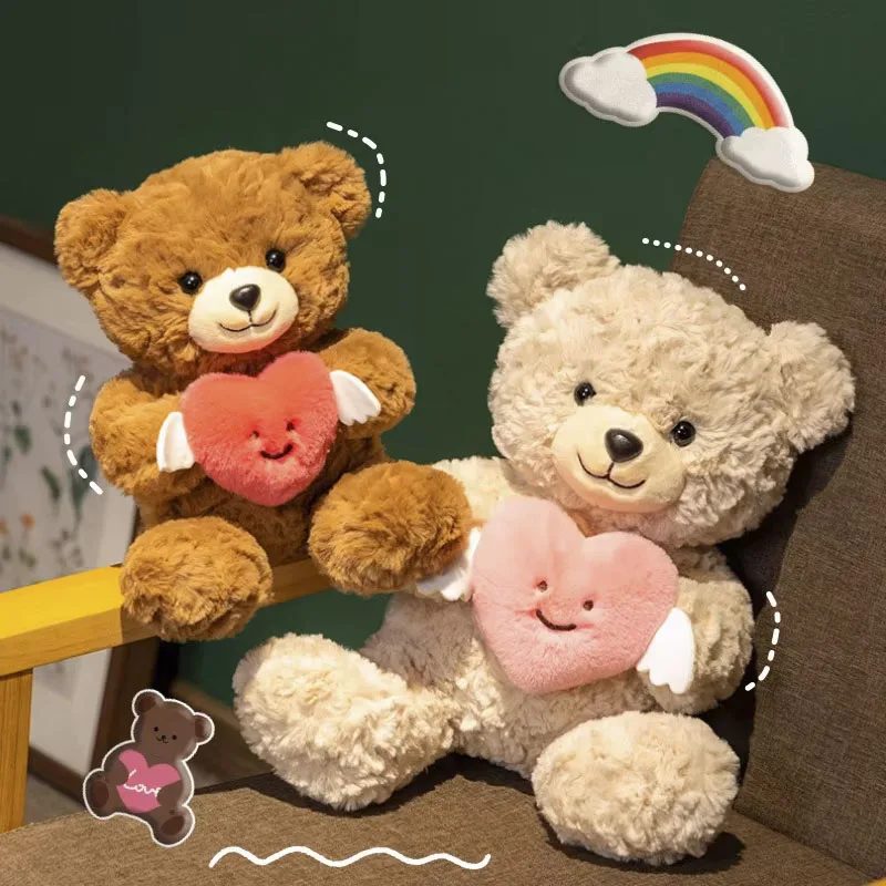 

25cm Cute Angel Holding Heart Little Bear Plush Doll Teddy Bear Doll Stuffed Animal Bear Romantic Valentine Day Gift Kid Gifts
