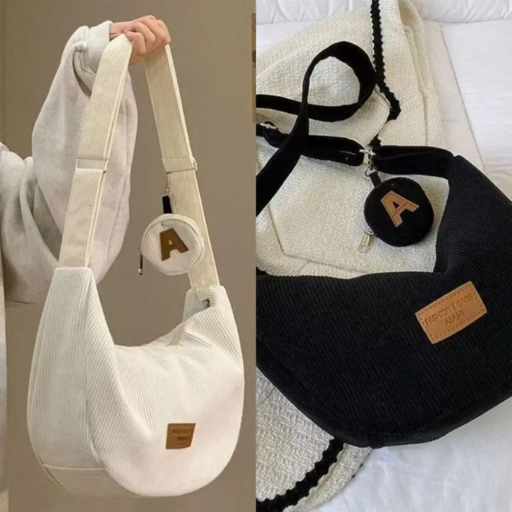 

Large Capacity Women Crossbody Bag Versatile Solid Color Corduroy Shoulder Bag Messenger Bag Dumpling Bag Leisure Armpit Bag