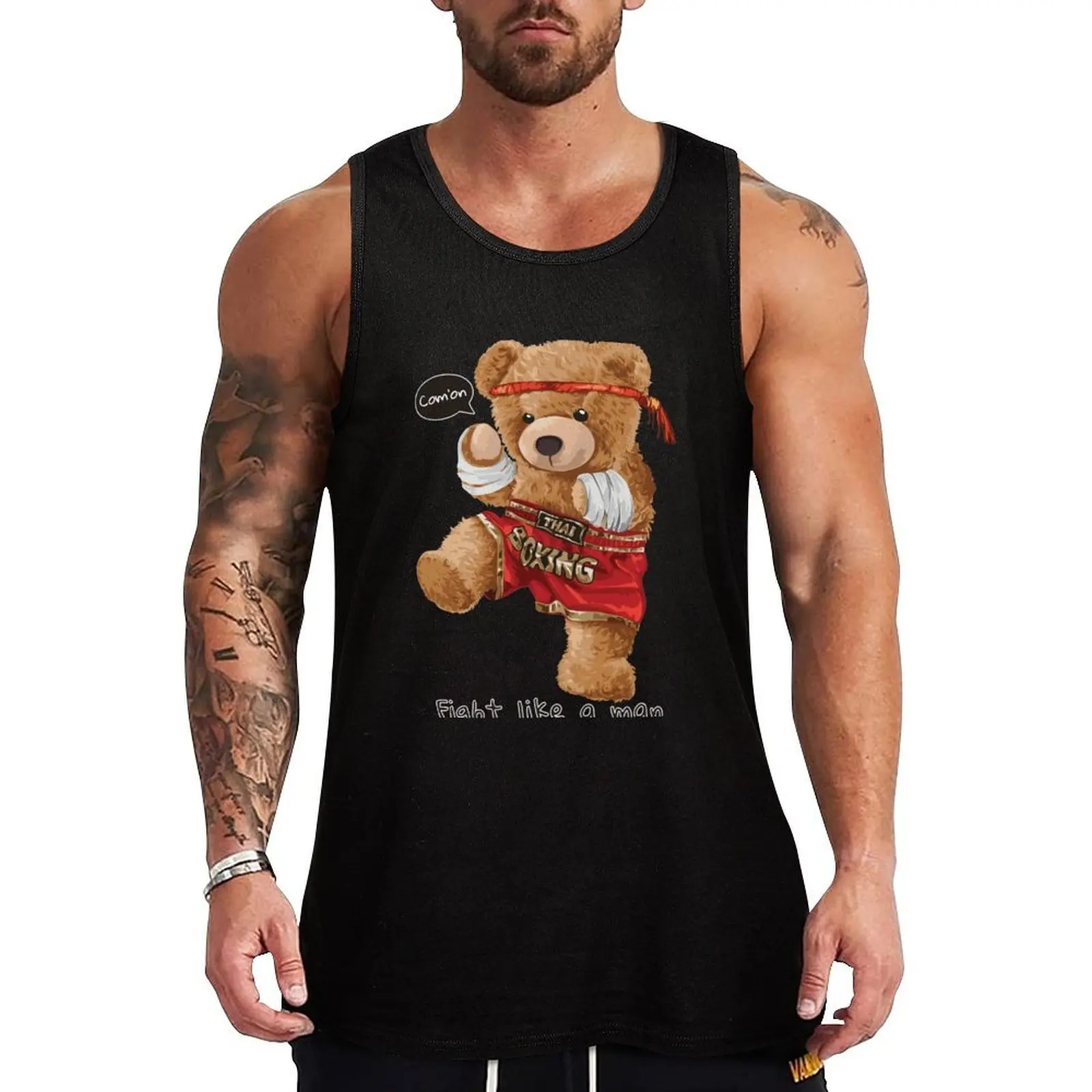 Cute Bear Fight like a man Tank Top Casual Loose Tank Top Sleeveless Summer Beach Shirt