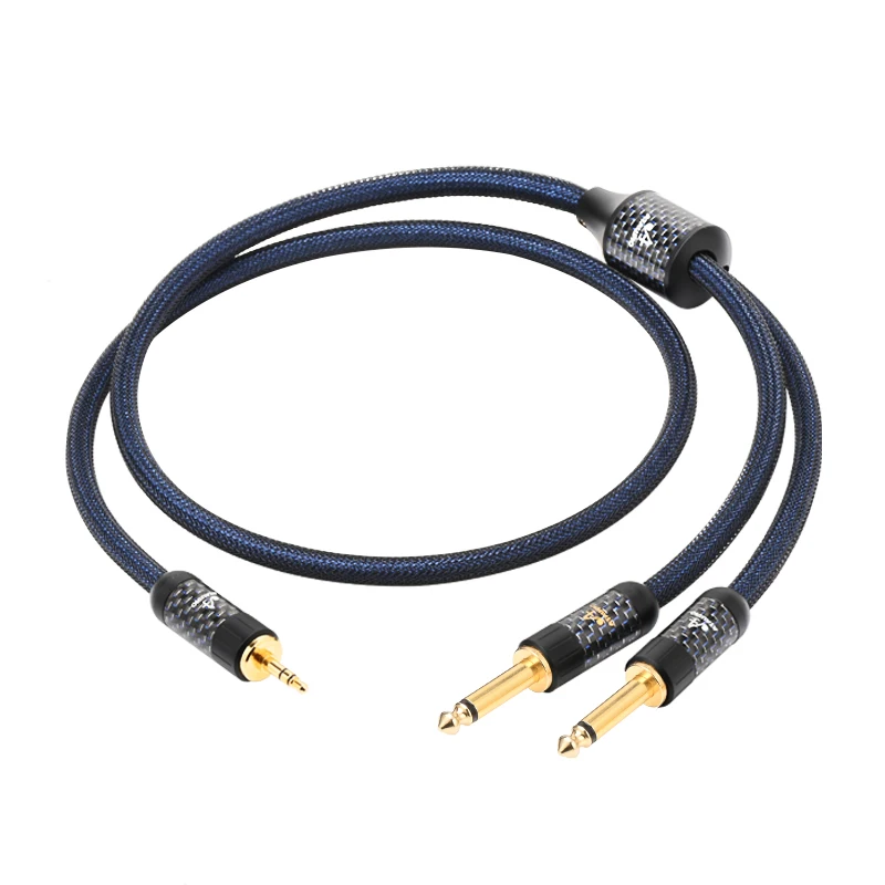 ATAUDIO Reines Silber HiFi 3,5 mm auf Dual 6,5 mm Audiokabel für Telefonmixer Hi-End vergoldetes Stereo 3,5 Klinke auf Dual Mono 6,5 TS Kabel 3