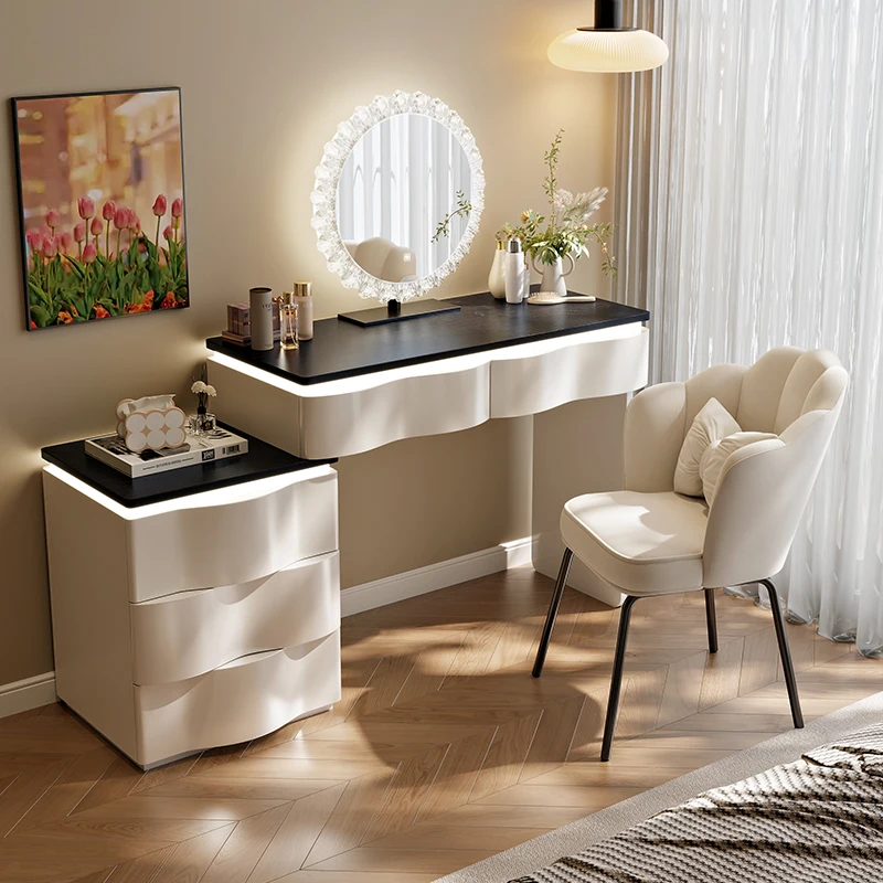 vanity dresser white Baxton Studio Veronique Traditional French Provincial Finished Wood 2-Piece Table with Mirror and Ottoman illuminating the white finish Contemporary Beauty Station - White