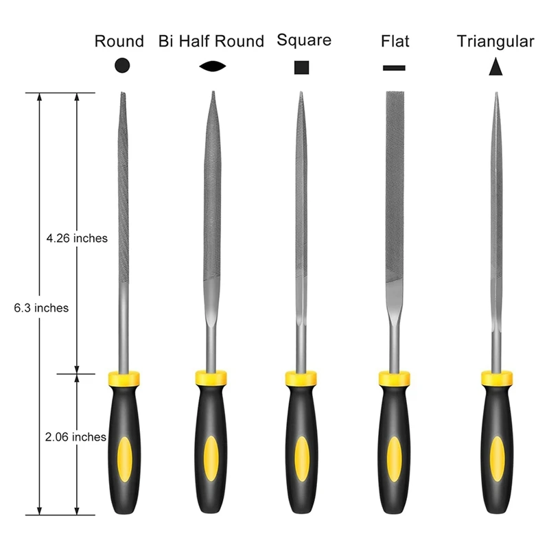 Kleines Hand metall feilen set, 6,3 Zoll, 5 Stück, Nadel feilen aus legiertem Stahl, rund, halbrund, flach, quadratisch, dreieckig, langlebig