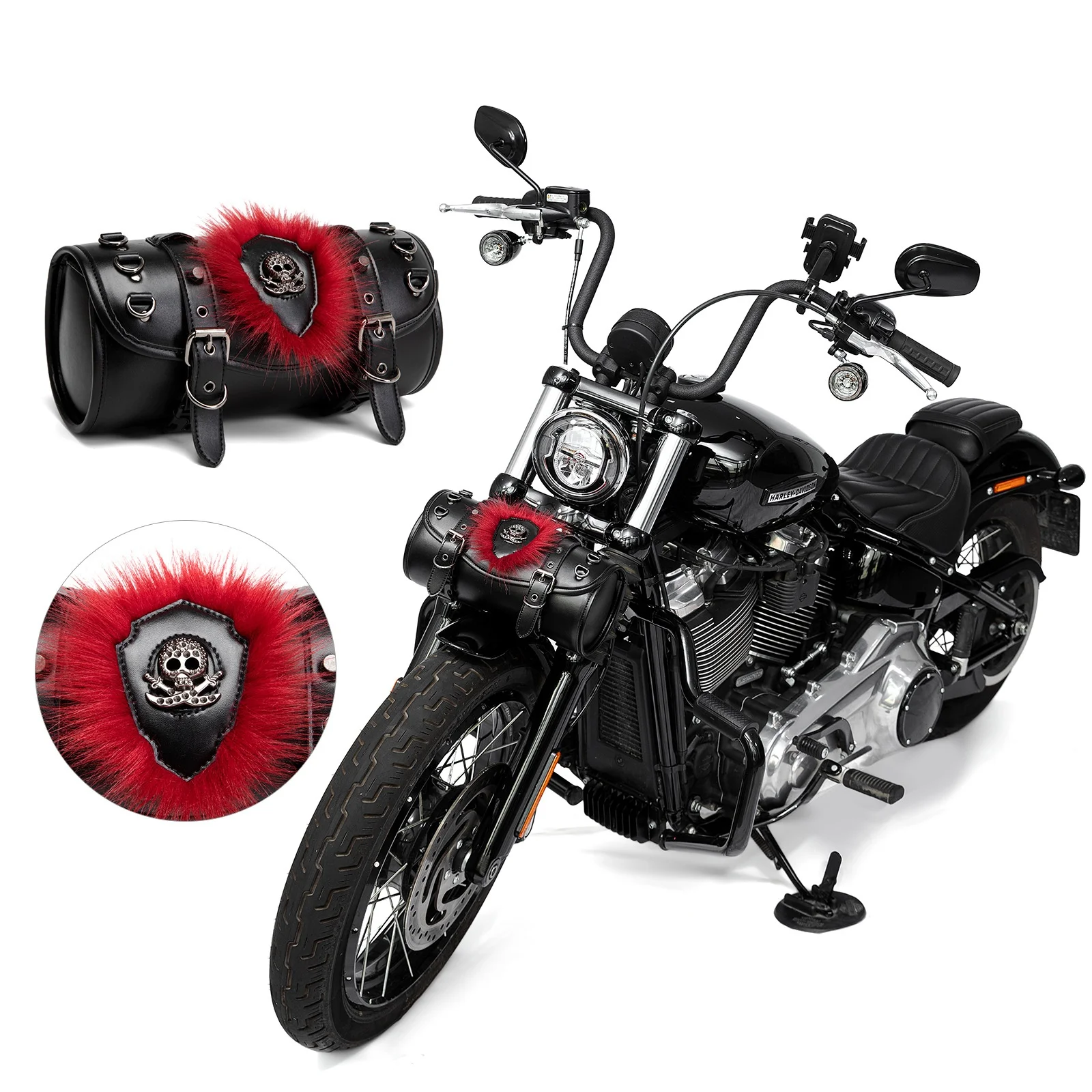 Cylindrical Motorcycle Bag, Retro Double-Clasp Front Tool Pouch, Waterproof and Durable Portable Storage Bag