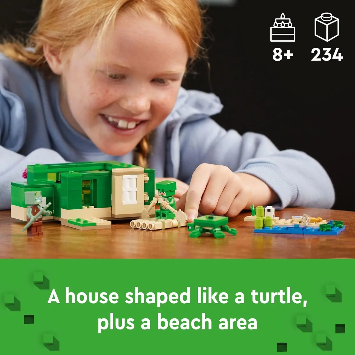 LEGO Minecraft-21254 Beach Turtle House Creative Building Block Set, Room Decoration Gift