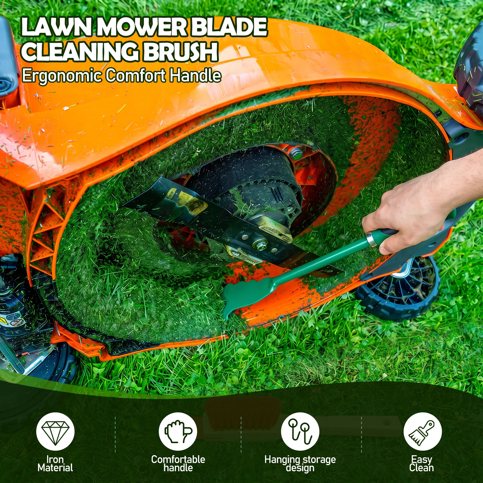 2Pcs Lawn Mower Scraper Cleaning Brush Efficient Lawn Mower Cleaning Tool with Wooden Handle Garden Maintenance Accessories