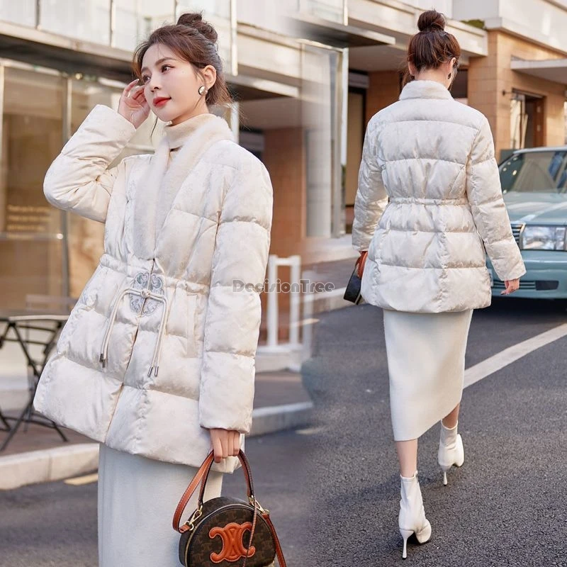 2025 charm waist cinching design winter clothing chinese style gentle temperament embroidery coat thicken warm retro trendy coat