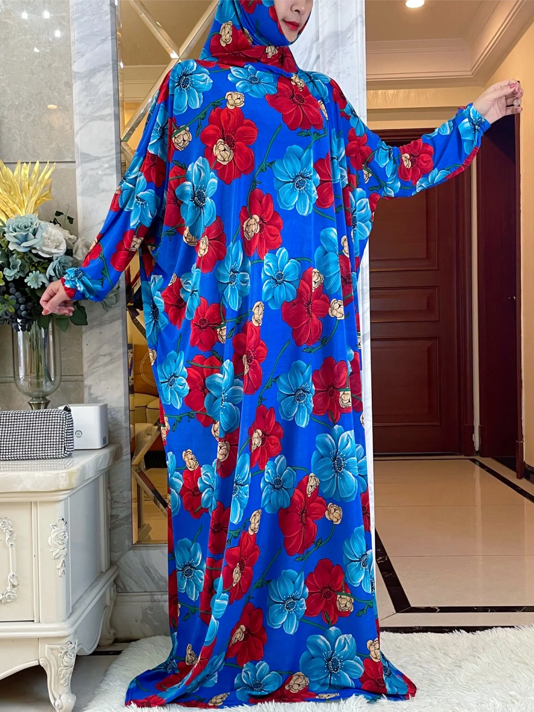 2023Eid Abaya Muslim Womens Hooded Turkey-African Prayer Garment Kaftan Dress With Hijab Floral Prints Dubai Saudi Robe Ramadan