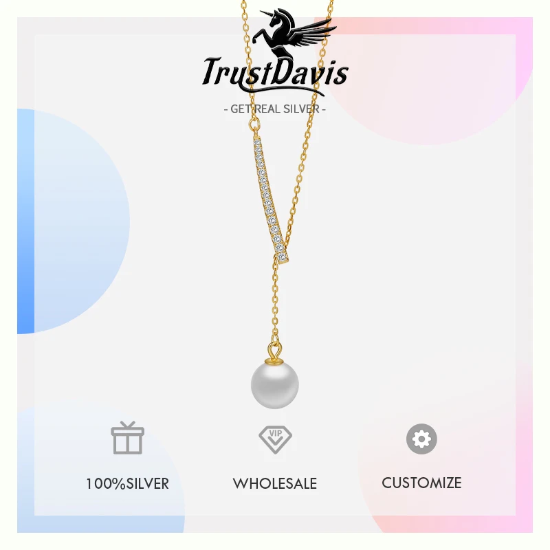 Trustdavis Real 925 Silver Fashion and Simple Y-Shaped Pearl Adjustable Necklace for Women Daily Wear Jewelry Gift DS4265 5