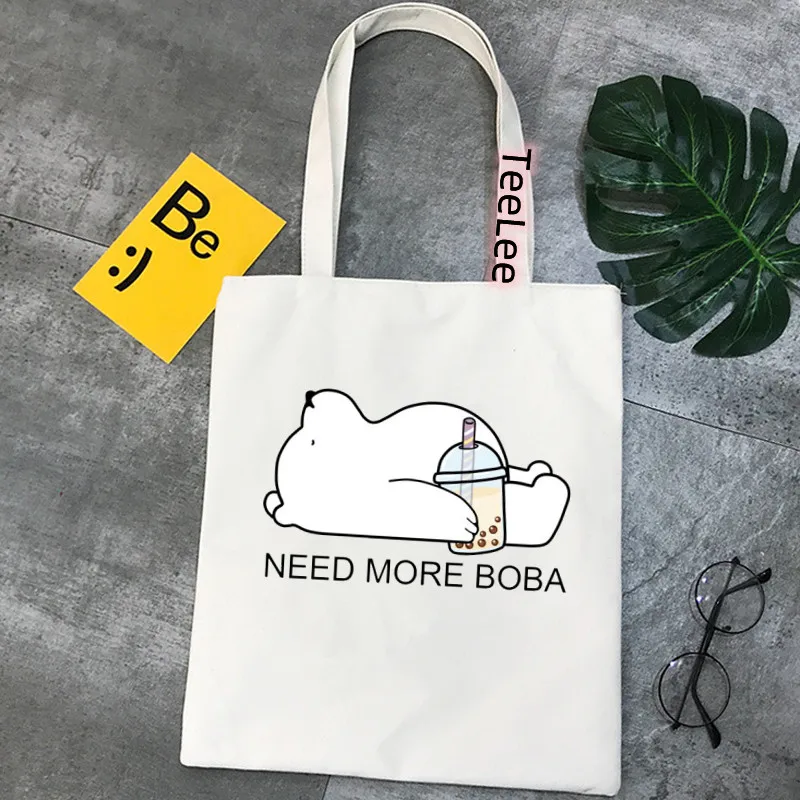 Unisex Shopper Cute cartoon Boba Tea Printed Tote Bag Women Harajuku Shopper Handbag Shoulder Shopping Bag kpop Canvas Bag