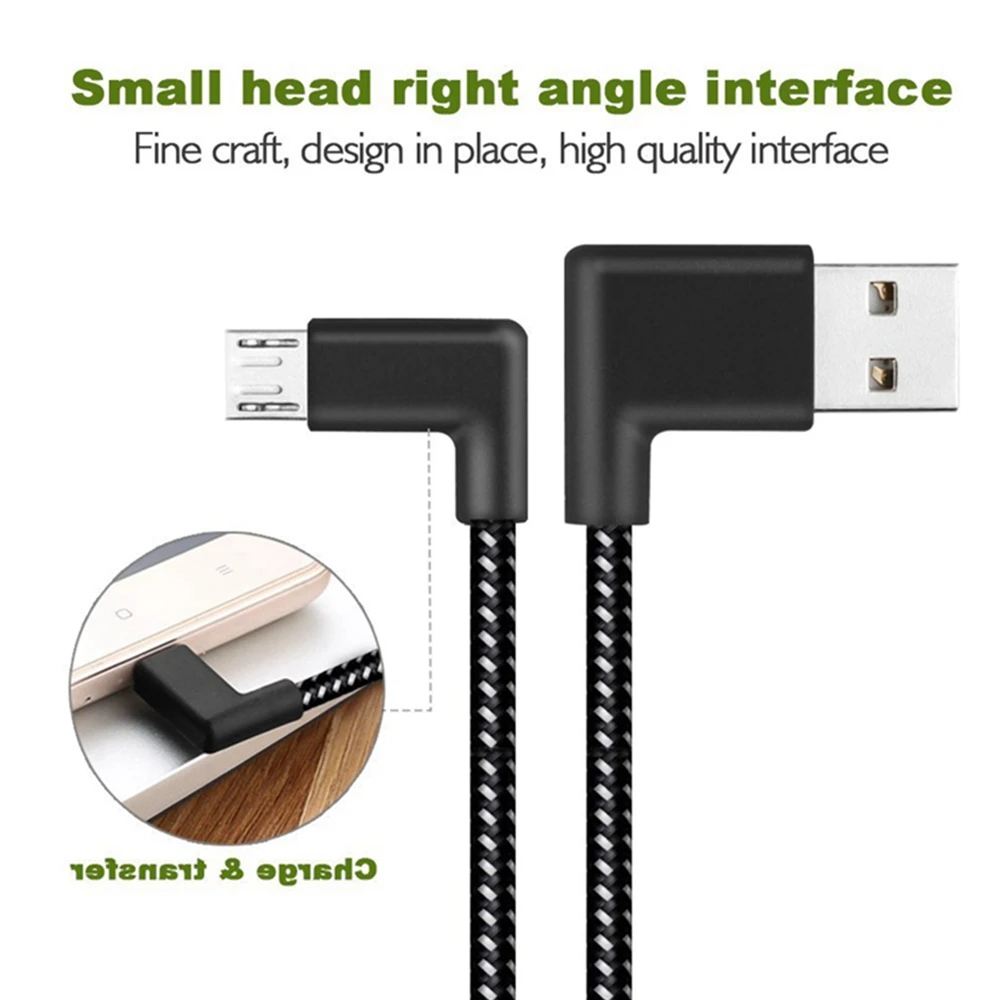 USB 2.0 to Type-C Micro USB Cable 90-degree Connector Type-C Fast charge data cable for all Type-C Nylon Cables.