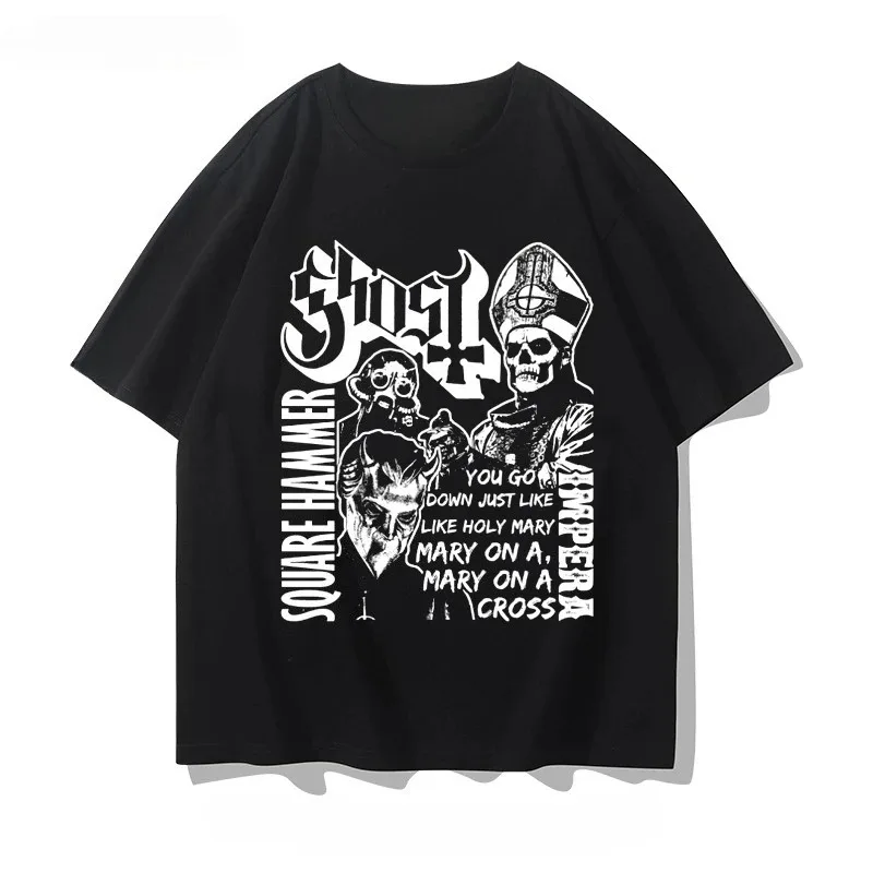 Camicie a maniche corte da uomo e da donna di Papa Swedish Hard Rock Band Top 2025 Summer Ghost BC Band T-shirt commemorativa in metallo