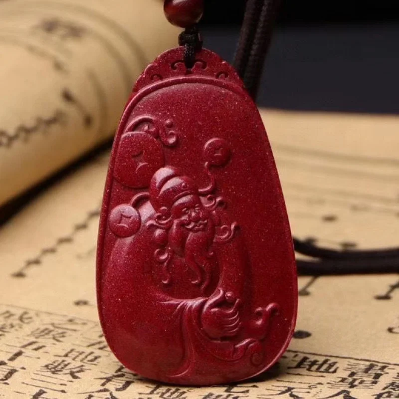 Natural Cinnabar Purple Gold Sand God of Wealth Pendant