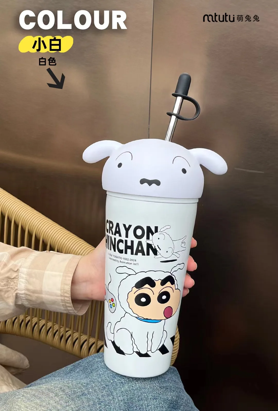 Kawaii Crayon Shin-chan Thermos Mug Food Grade Material Stainless Steel Mug Easy to Carry Cartoon Children's Straw Mug Gifts