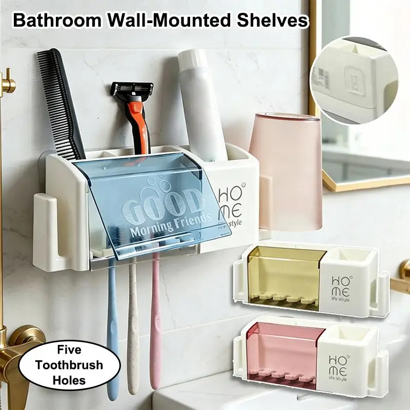 Portable Bathroom Electric Toothbrush Holder Plastic No-Drill Wall Mounted Toothbrush Cup Rack For Washing Cup【Homeclub】