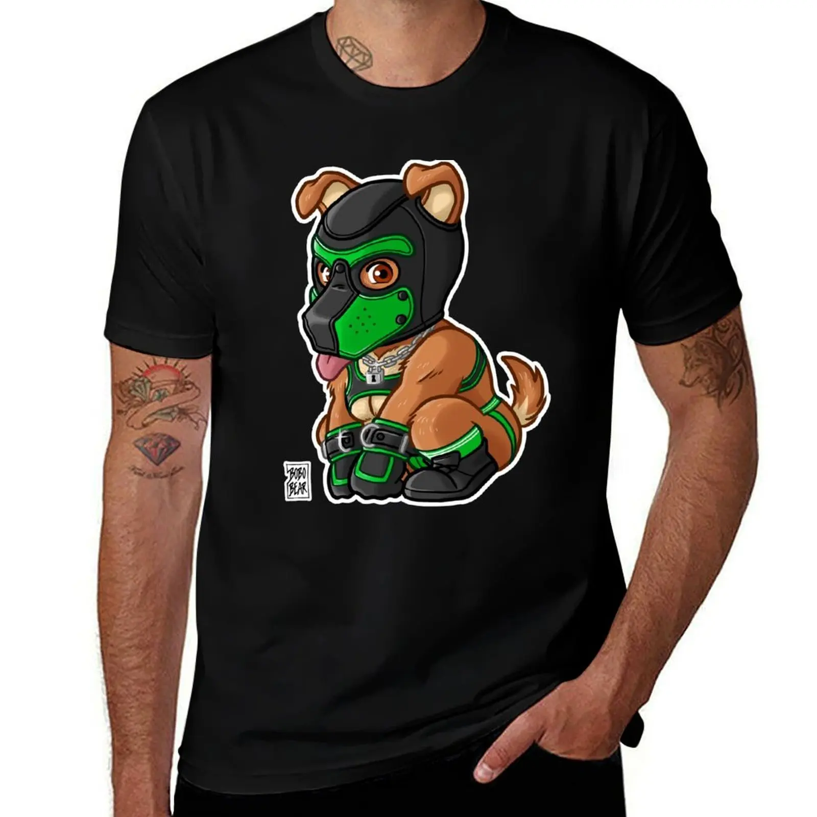 

PLAYFUL PUPPY - GREEN MASK - BEARZOO SERIES T-Shirt Graphic Print Short Sleeve T-Shirt