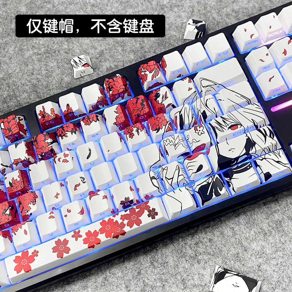 129 Raven Sakura Keycap Anime lucu Keycap Double Shot Sidelit bersinar melalui PBT Keycap untuk MX Keyboard mekanis