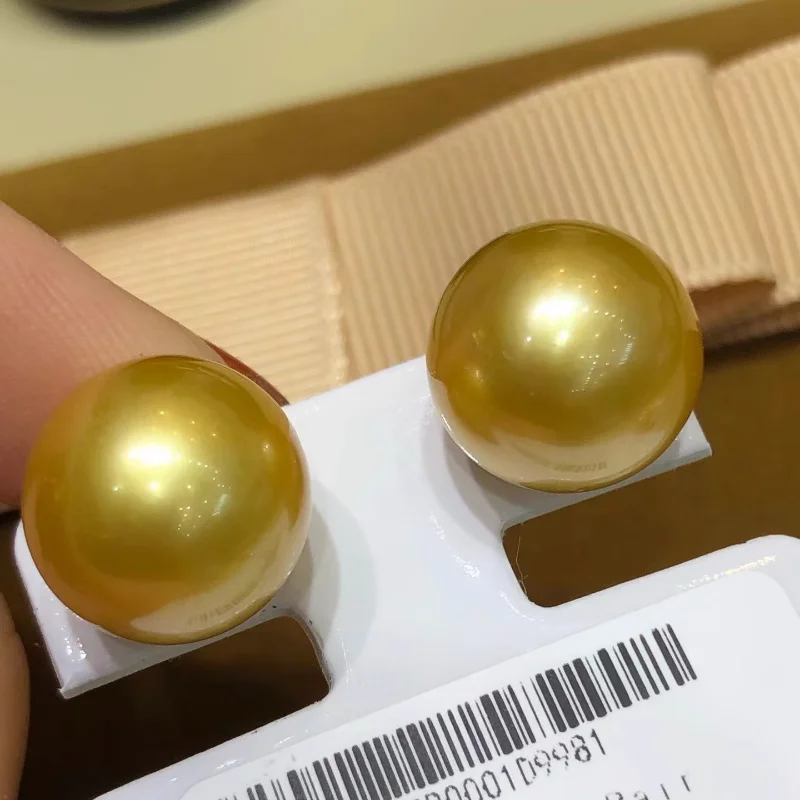 NATURAL 9-10MM 10-11MM 11-12MM SOUTH SEA GENUINE GOLD ROUND PEARL EARRING 14k gold 18k gold