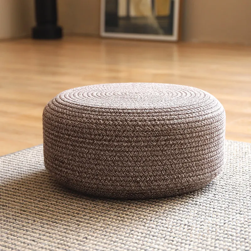 Floor Cushion Bay Window Cotton Line Woven Pouf  Tatami Seat Cushion Entryway Shoe Bench Low Footstool