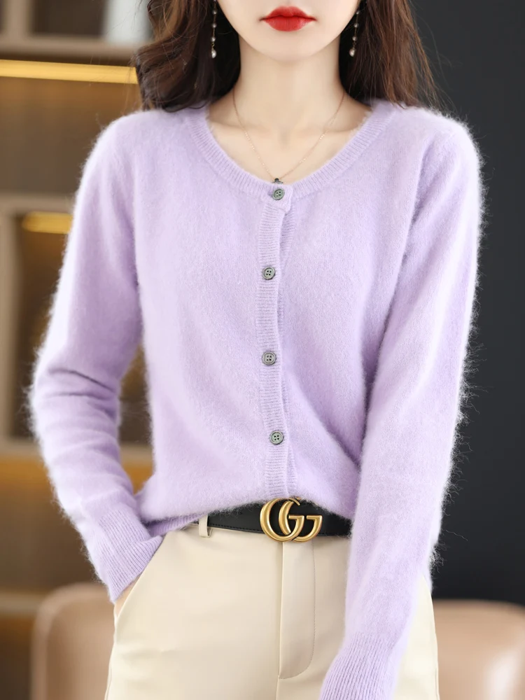 LHZSYY Women Cardigan Super Warm Pure Mink Cashmere Sweaters O-neck Loose Female Sweater Ladies\' Solid Color Knit Cardigans