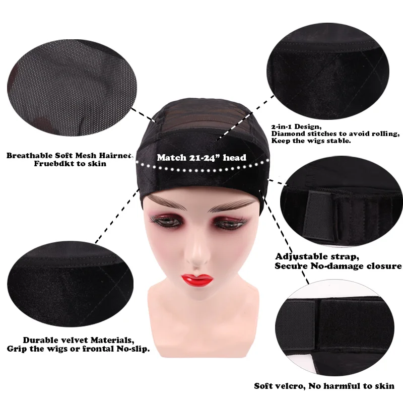 Wig Caps For Making Wigs Brown Wig Grip Cap With Velvet Headband Comfortable Elastic Caps 2-in-1 Wig Grip Band Plus Wig Cap 1Pcs