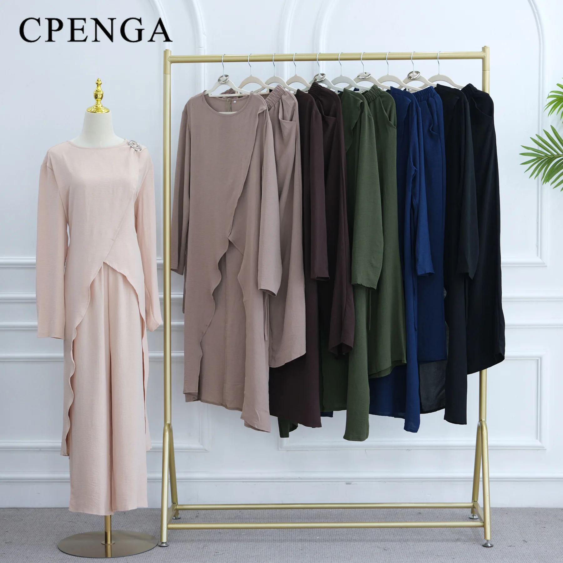 Ramadan Islamic Two-Piece Outfit for Women Elegant Modest Muslim Sets Eid Milddle Eastern Dubai Holiday Vacation Abaya Suit 2025
