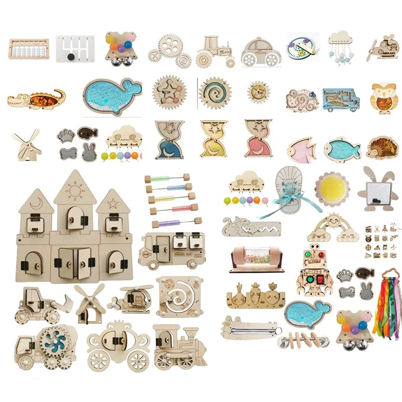 Baby Montessori Wooden Toys Busy Board Activity Clock Shoe Hourglass Cloud Crocodile Aircraft Matching Board Educational Toys