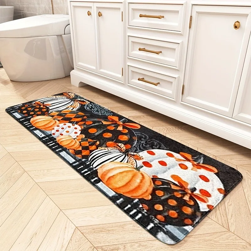 

1PC Decorative pumpkins Kitchen Rug Non-Slip Door Mat Pop design Bathroom Rug Bath Mat Carpet for Home Sink Laundry Decor