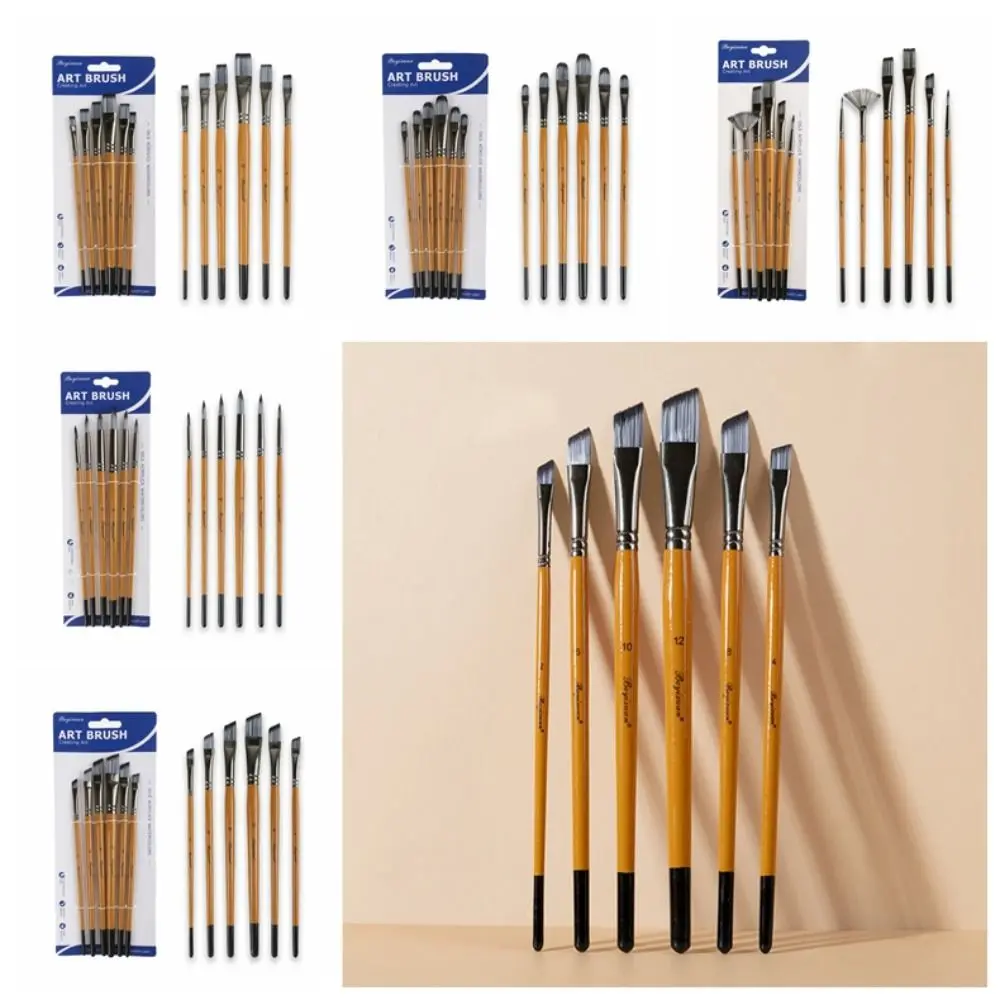 Synthetic Nylon Hair Painting Brushes Kits Wooden Handle Spike Head Acrylic Oil Brushes Stationery Round Head Art Paint Brushes