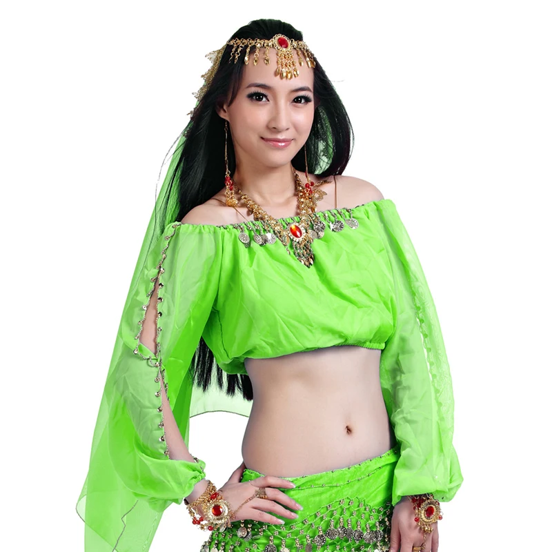 Belly Dance Costume Sequined Gold Coin Sexy Tops Festival For Women Thailand/India/Arab Dancing Lantern Long Sleeved 12 Colors