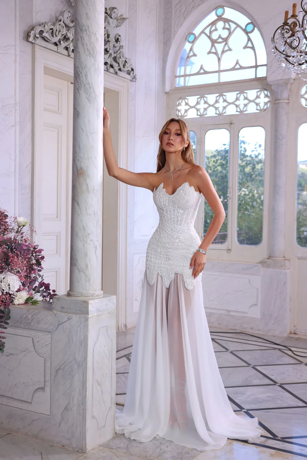 Arabia Mermaid White Evening Sweetheart Dresses Waist Corset Sheer with Chest Appliques Sequins Elegant Party Prom Dresses