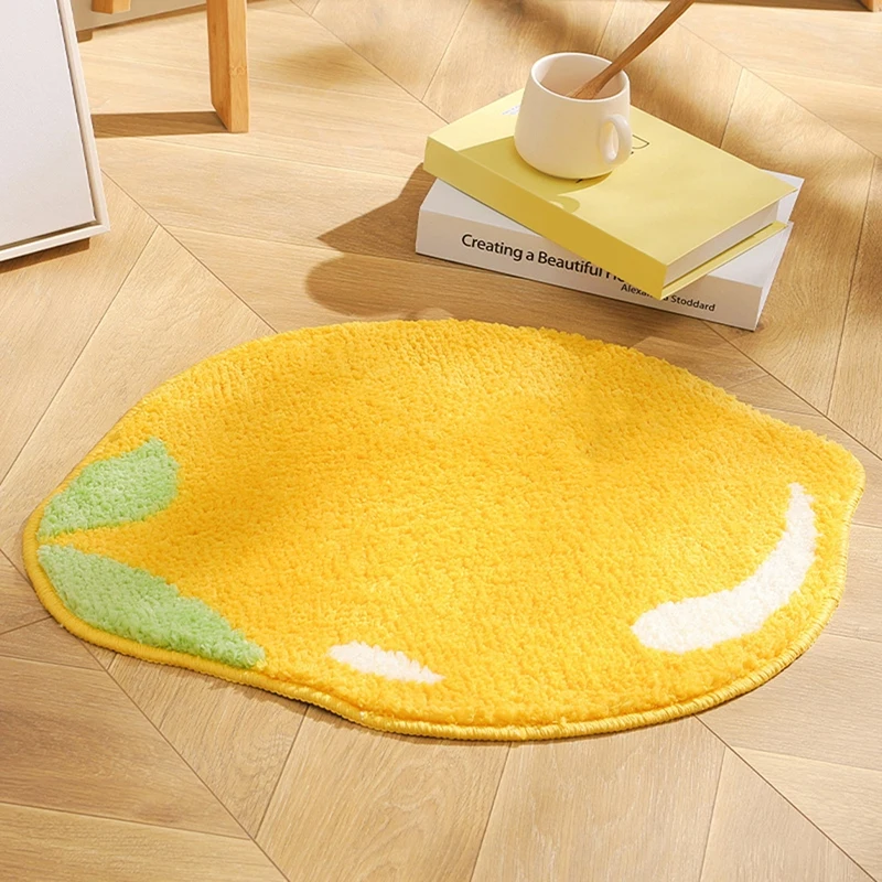 Lemon Bath Mat Cute Non-Slip Fruit Rug Kitchen Mat Yellow Lemon Bathroom Decor Fun Kids Rug, Machine Washable Durable