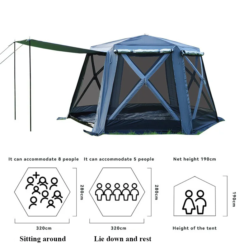 Outdoor Folding Picnic Tent Mongolian Yurt for 5-8 People with High Density Mesh,Hexagonal Automatic Quick Opening Camping Tent
