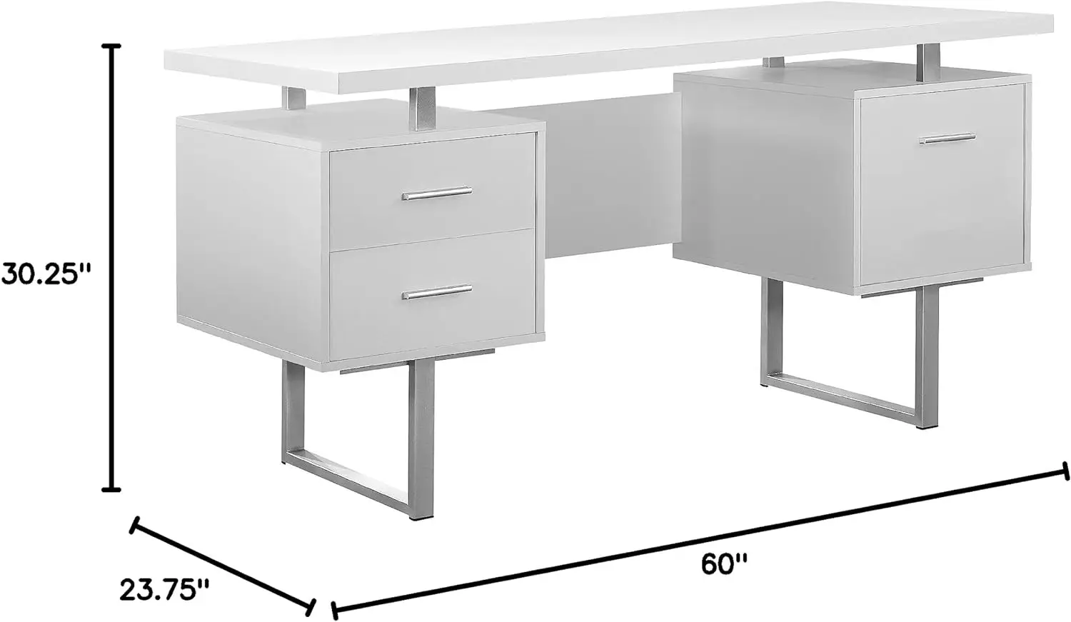 White Hollow-Core/Silver Metal Office Desk, 60-Inch