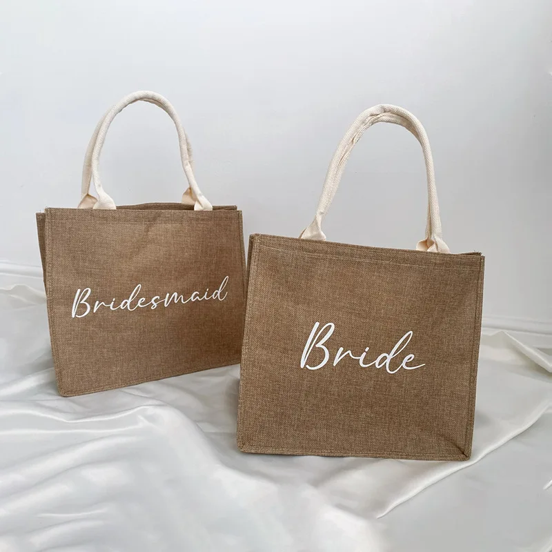 New Bride Wedding Linen Bag Bohemian Style Handbag Decorations Creative Wedding Gifts Shower Favor Bridesmaid Single Party