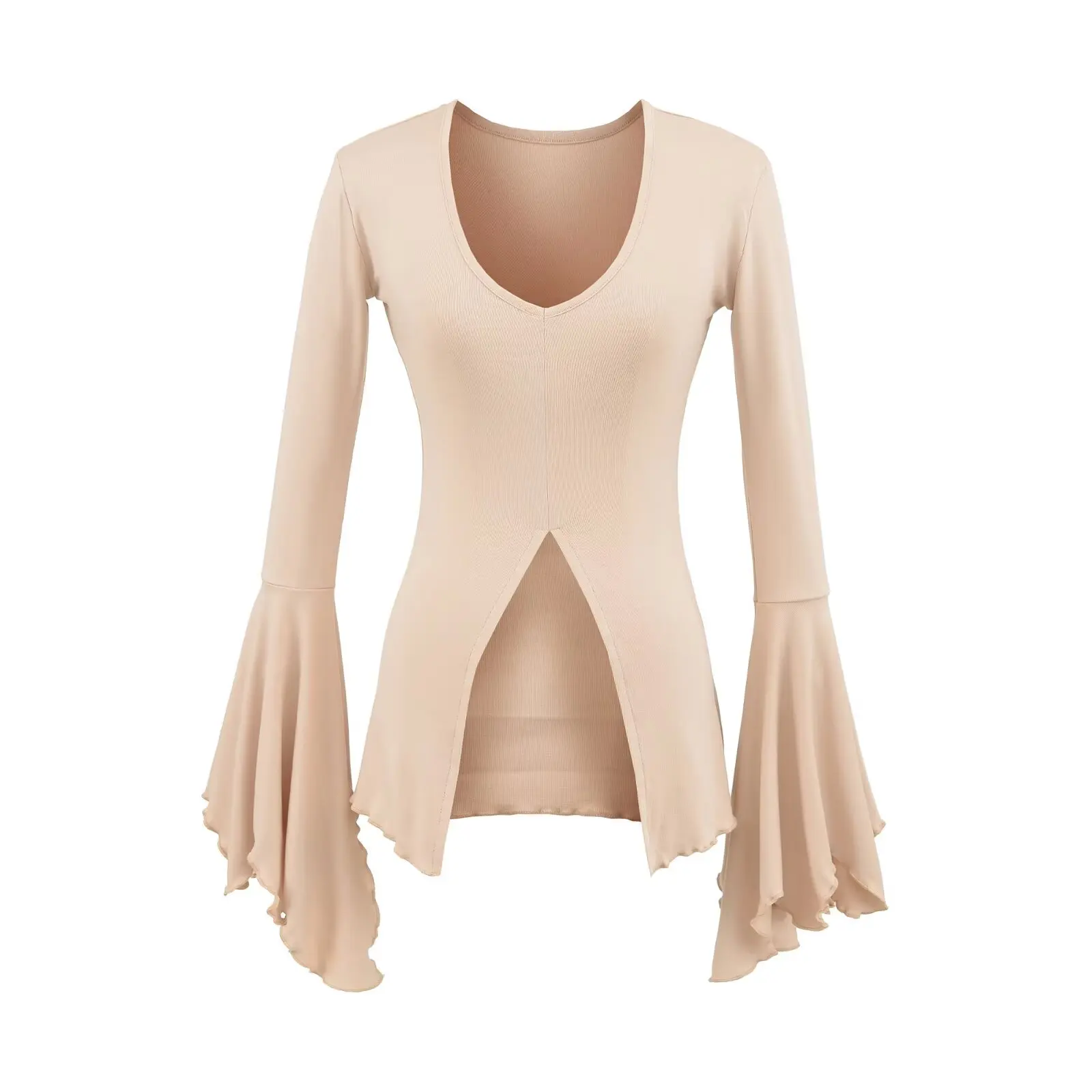 

Женская футболка с разрезом Bla V-Ne Long Sve, ранняя осень, утягивающий сексуальный шикарный осенний топ для поездок на работу, однотонный осенний топ