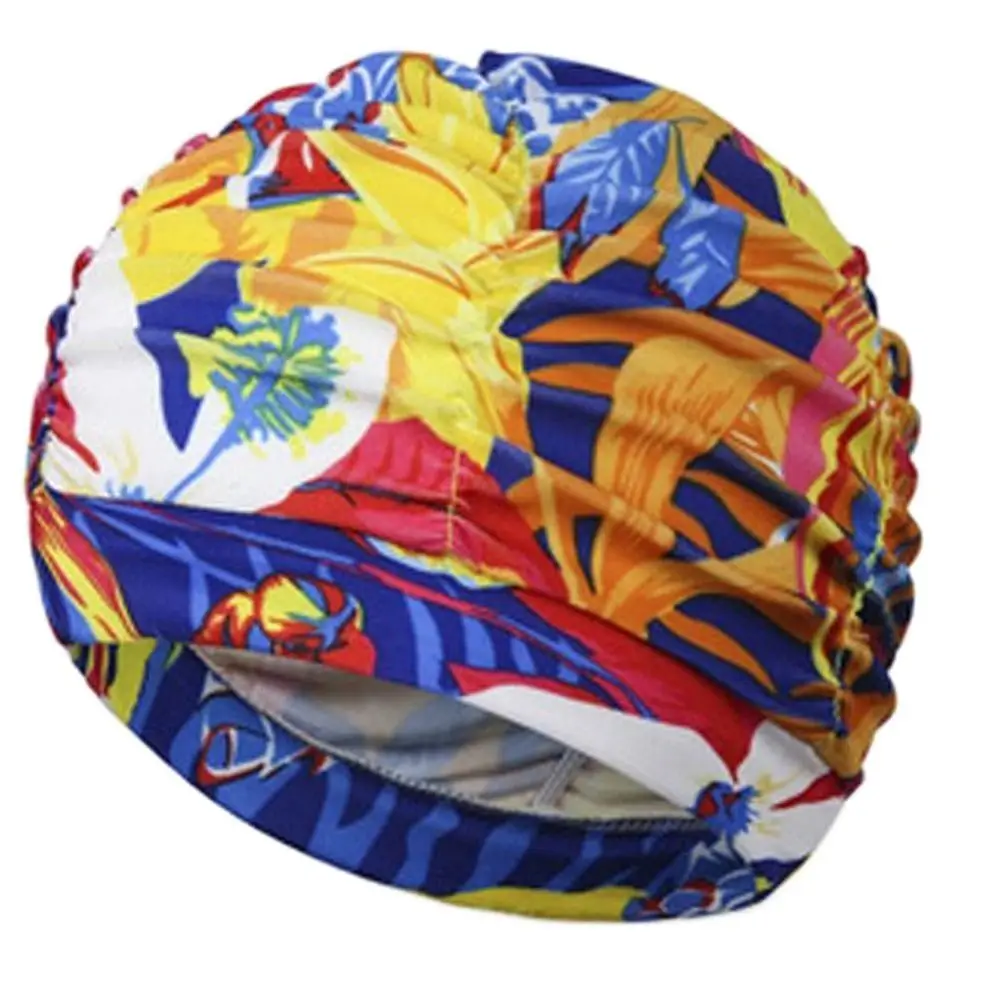 Printed Fabric Oversized Swimming Cap Breathable Quick Drying Hot Spring Swimming Cap Ear Protection Long Hair Bathing Cap Swim