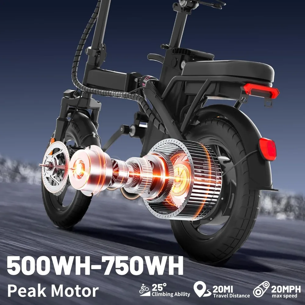 دراجة كهربائية للبالغين والمراهقين مع محرك ذروة 500 وات/750 وات/1000 وات، دراجة كهربائية مقاس 14 بوصة/20 بوصة/26 بوصة مع بطارية قابلة للإزالة 48 فولت، ركاب #4