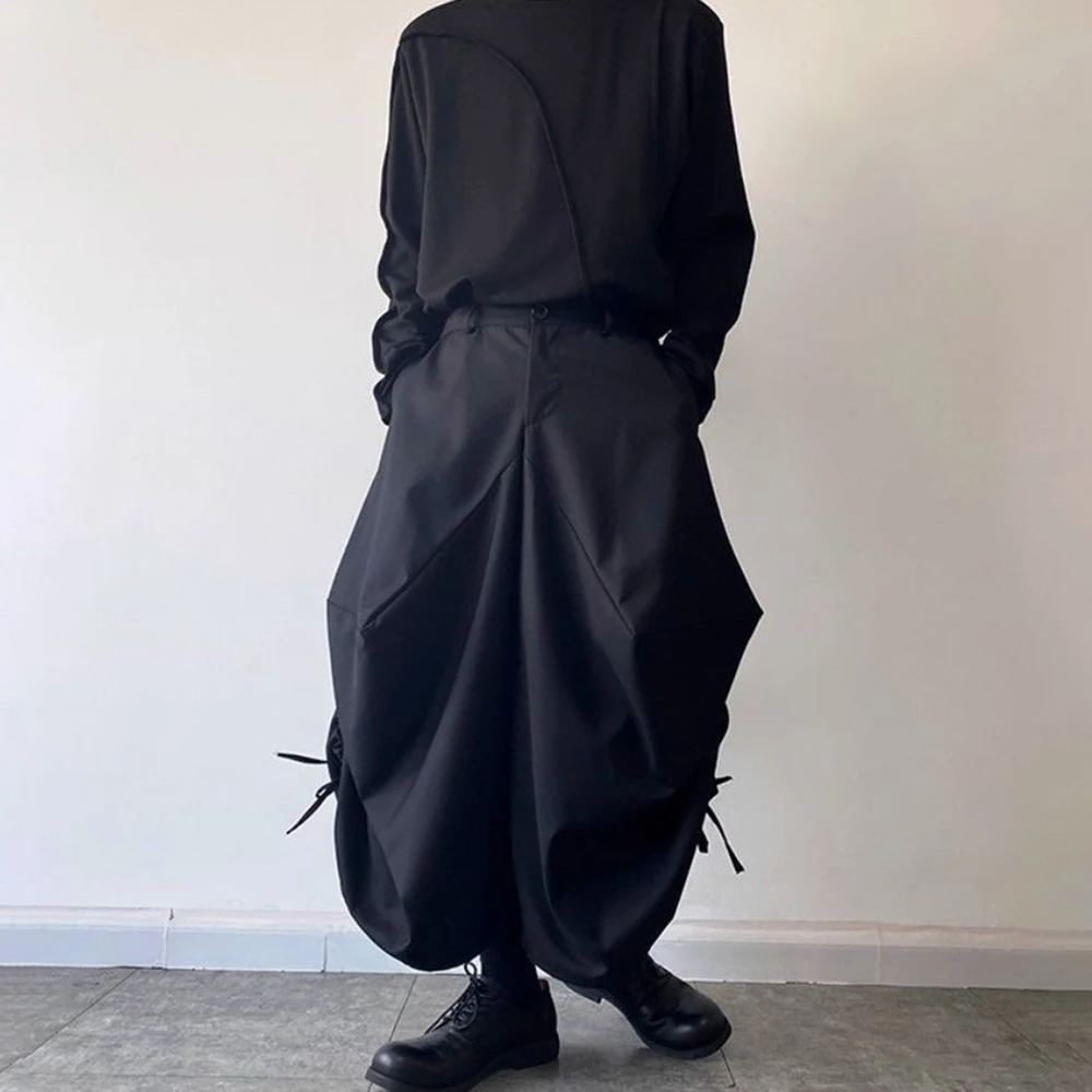Summer New Men's Solid Color Irregular Skirt Pants Chinese Retro Fashion Trend Street Loose Casual Breathable Niche Men's Bottom