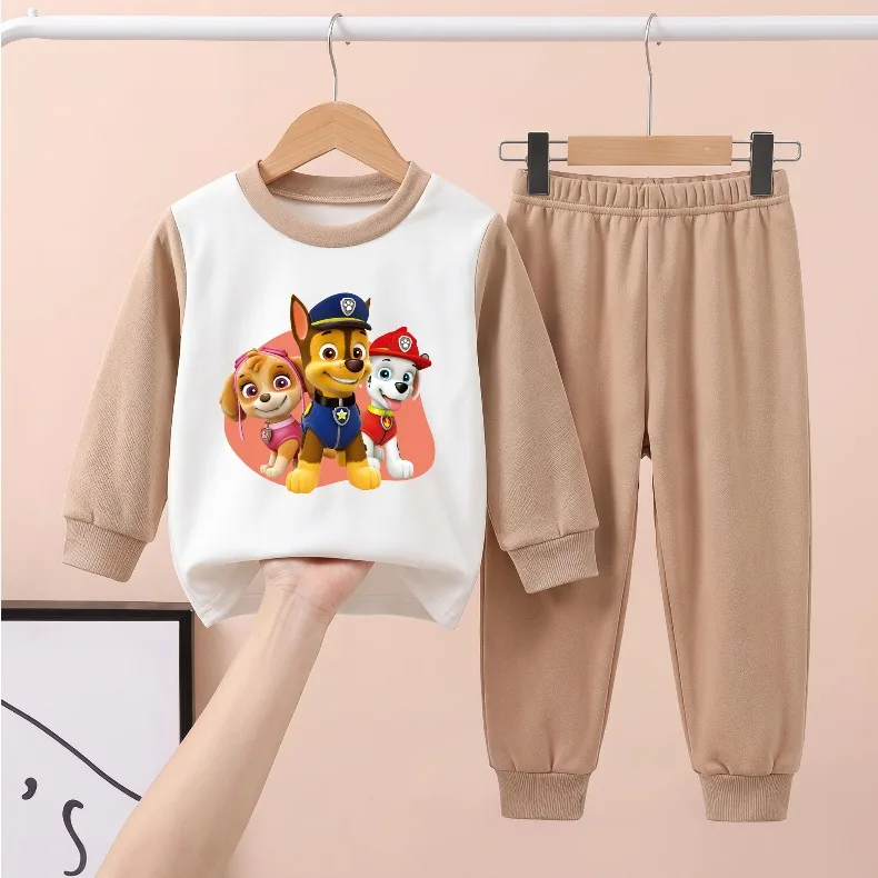 Herbst-Winter Jungen- und Mädchen-Freizeitkleidungssets für Zuhause, Kinder-Fleece-Schlafanzüge mit weichem Boden, warme Langarm-Pyjamas für Kinder – Detail 3