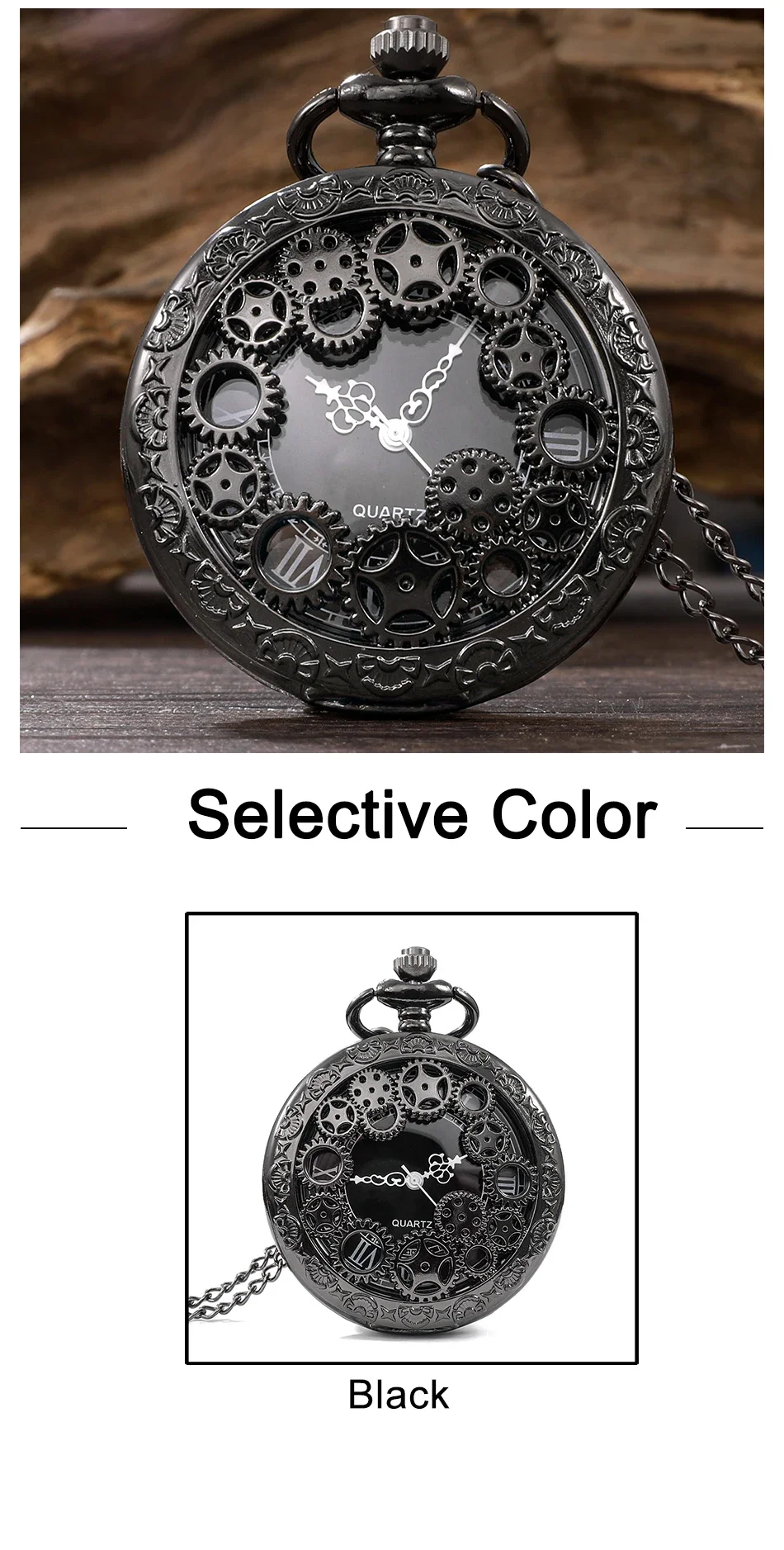 1R-Steampunk-Kupfer-Vintage-Hohlzahnrad-Hohl-Quarz-Taschenuhr-Halskette-Anhänger-Uhr-Kette für Männer und Frauen mit Kette, Geschenk – Detail 6